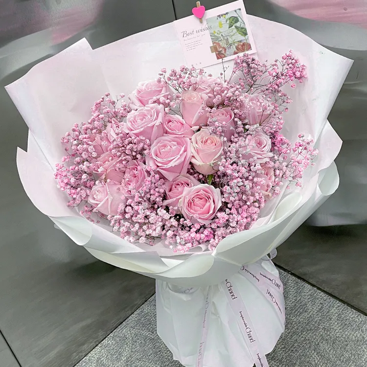 全国粉玫瑰真花束鲜花订购同城配送女友闺蜜生日礼物表白附近花店