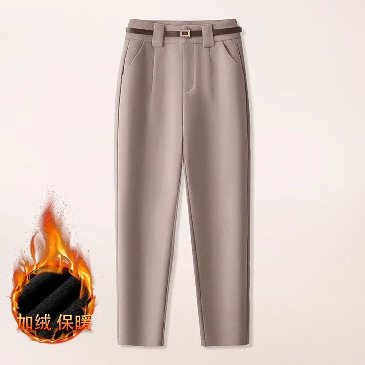 秋冬季高级感毛呢法棍裤女2025新款高腰显瘦保暖直筒九分休闲裤子