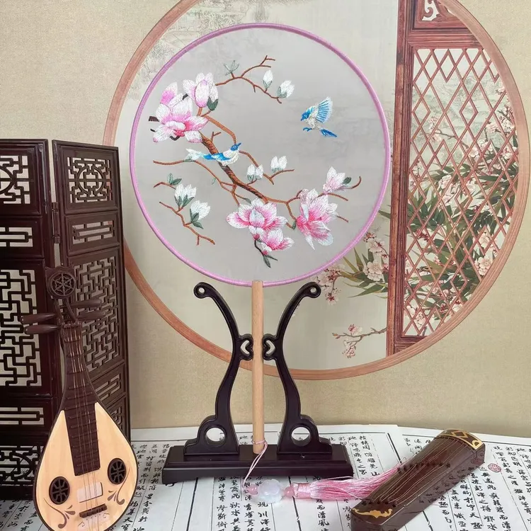 【鸟语花香】绕丝刺绣团扇双面绣扇子跳舞走秀拍照当摆件绣花扇子
