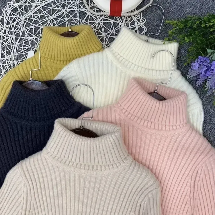 男女童高领毛衣秋冬儿童百搭软糯加厚打底衫男女宝宝洋气坑条内搭