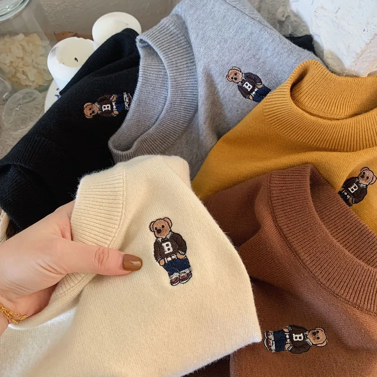 儿童毛衣春秋冬新款男女童卡通针织毛线衫宝宝圆领小熊保暖毛衣厚