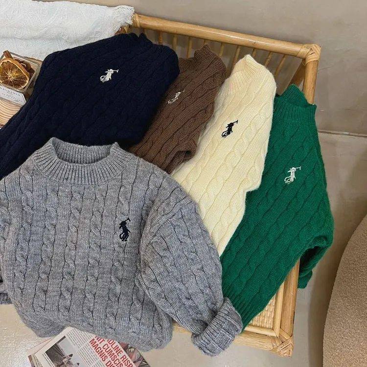 儿童毛衣冬季圆领套头加厚男童白色保暖针织衫女宝宝秋款打底毛衣