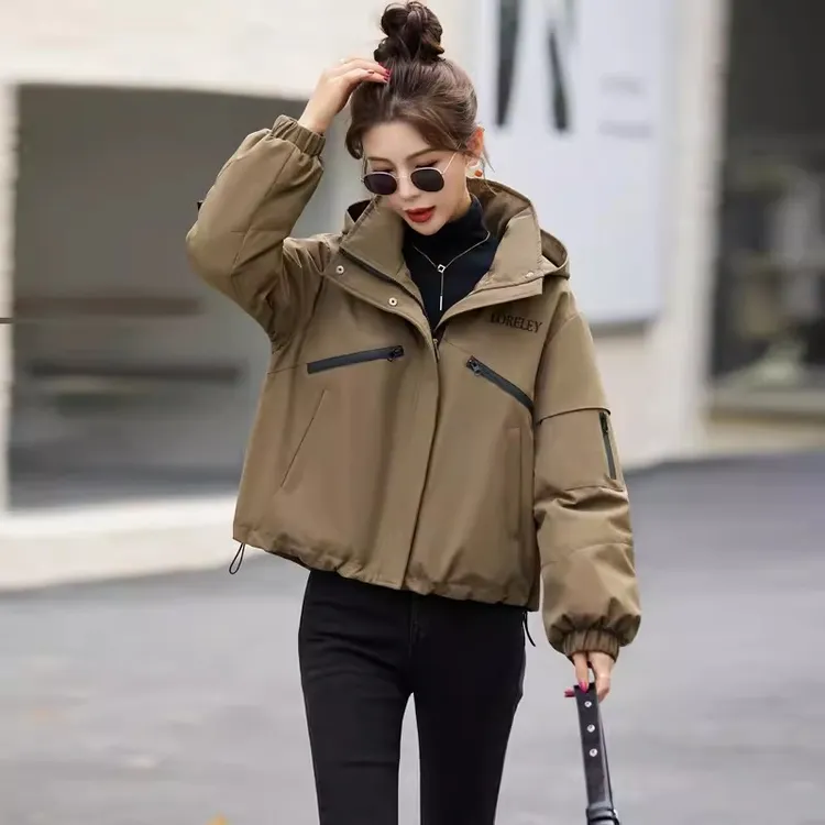 工装短款派克服女宽松型冲锋衣新款冬季小个子棉服时尚加厚外套