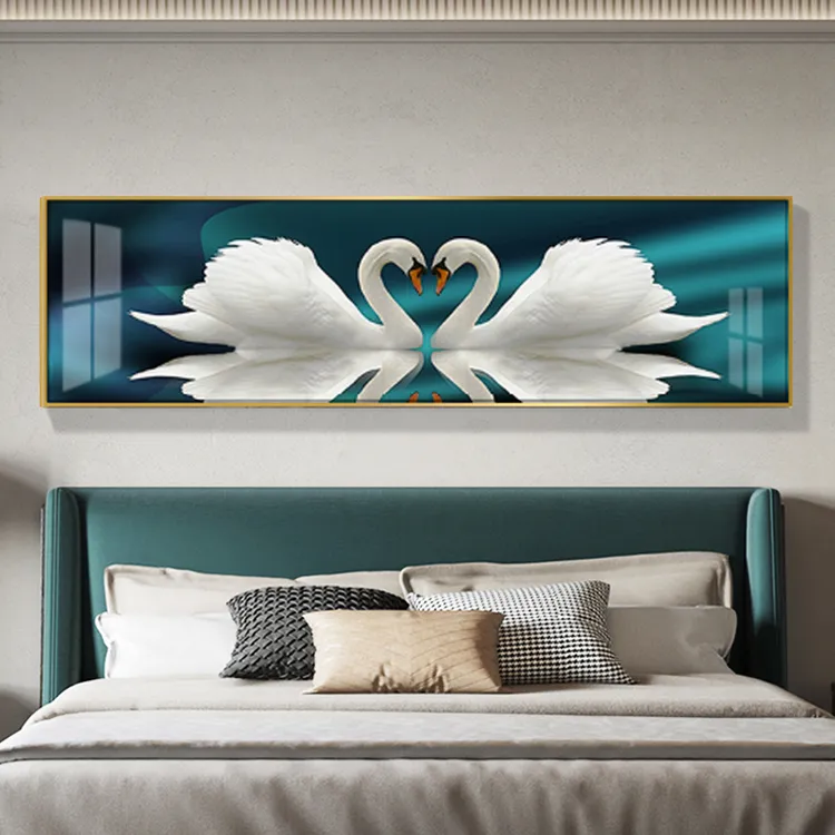天鹅主卧室床头装饰画房间现代简约温馨挂画客厅背景墙壁画晶瓷画