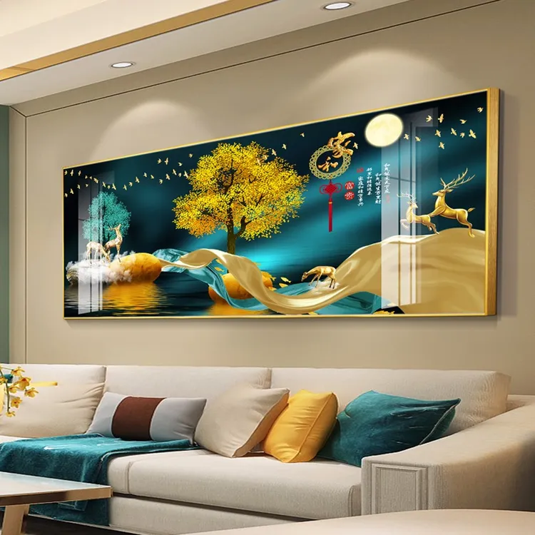客厅晶瓷装饰画现代简约轻奢沙发背景墙挂画墙壁山水风景办公室画