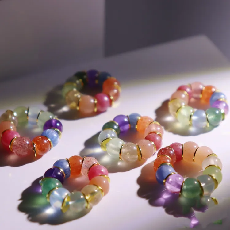 天然水晶多宝大肠彩虹大肠直切盘珠配珠配件手串文玩饰DIY渐变