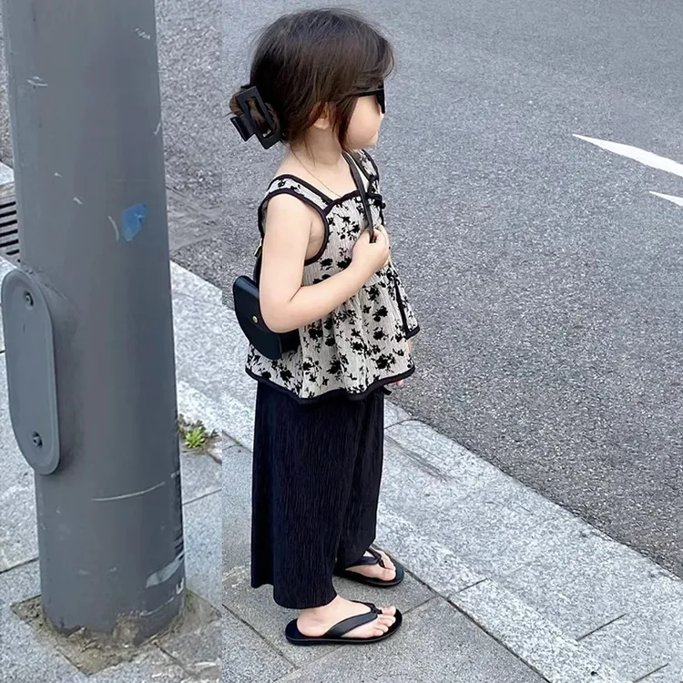 童装2023夏季新款女童薄款套装韩版女宝宝植绒背心休闲裤两件套潮