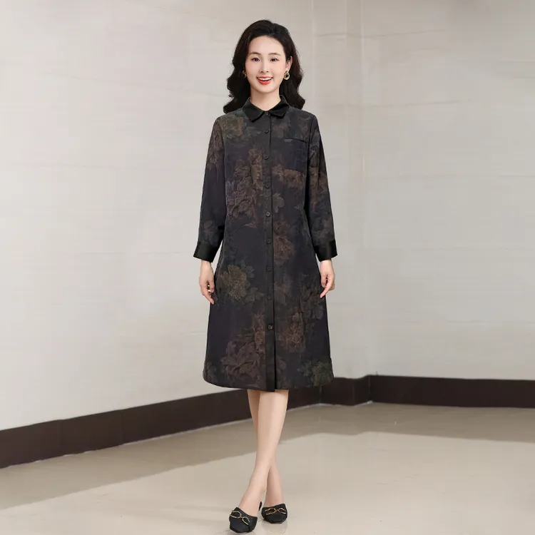 D24L0923龟裂纹香云纱宽松连衣裙真丝桑蚕丝气质两面穿风衣裙