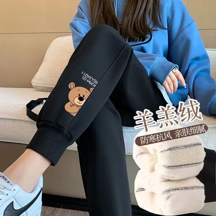 孕妇裤子冬季加绒加厚休闲保暖羊羔绒裤大码宽松运动束脚卫裤冬装