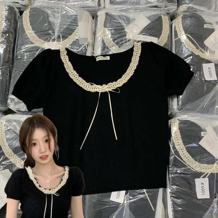 蕾丝T恤夏日甜美必备蕾丝边上衣