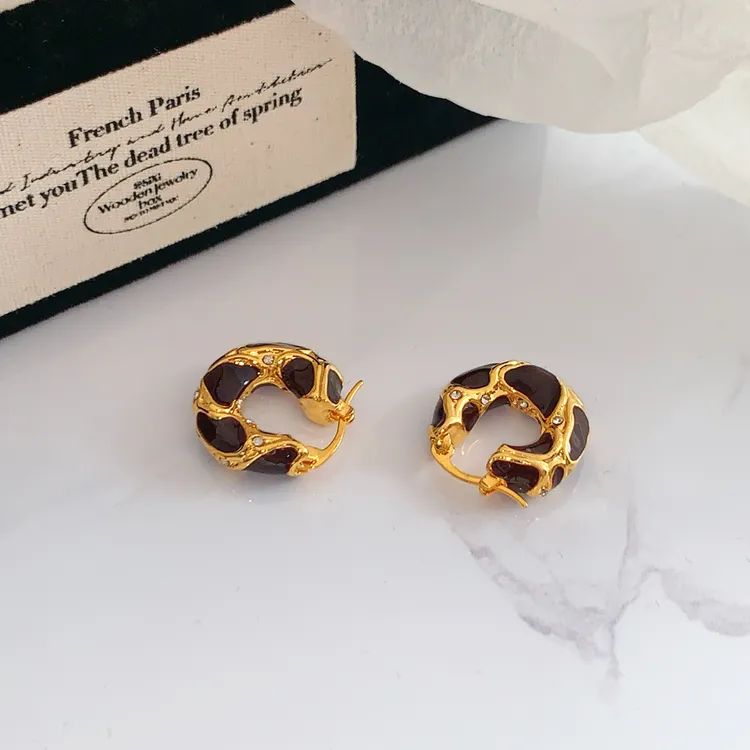 米梵缇 铜合金珐琅耳饰 复古精工版滴釉轻奢耳圈法式高级感耳环女