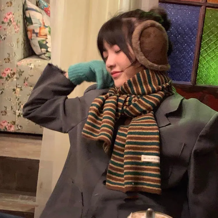 唤醒沉闷~仿羊绒条纹针织围巾冬季高级感韩百搭情侣保暖围脖男女