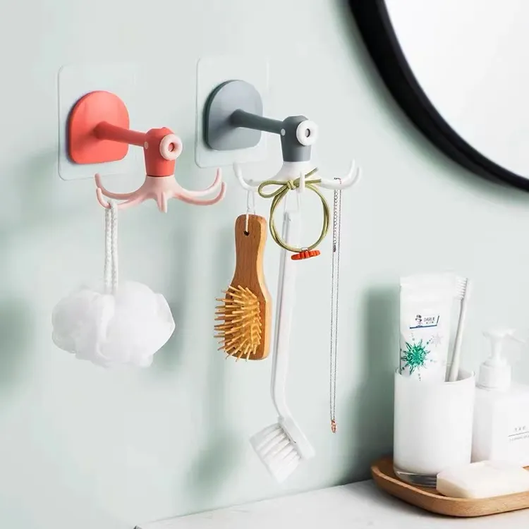 【9.9元2件】粘贴章鱼挂钩六爪强力卫生间免打孔旋转钩浴室挂钩家用