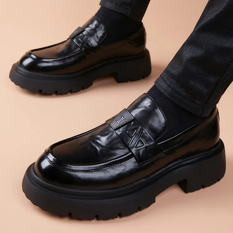 豆豆鞋男透气2025新款商务休闲皮鞋结婚潮流百搭套脚增高厚底男鞋