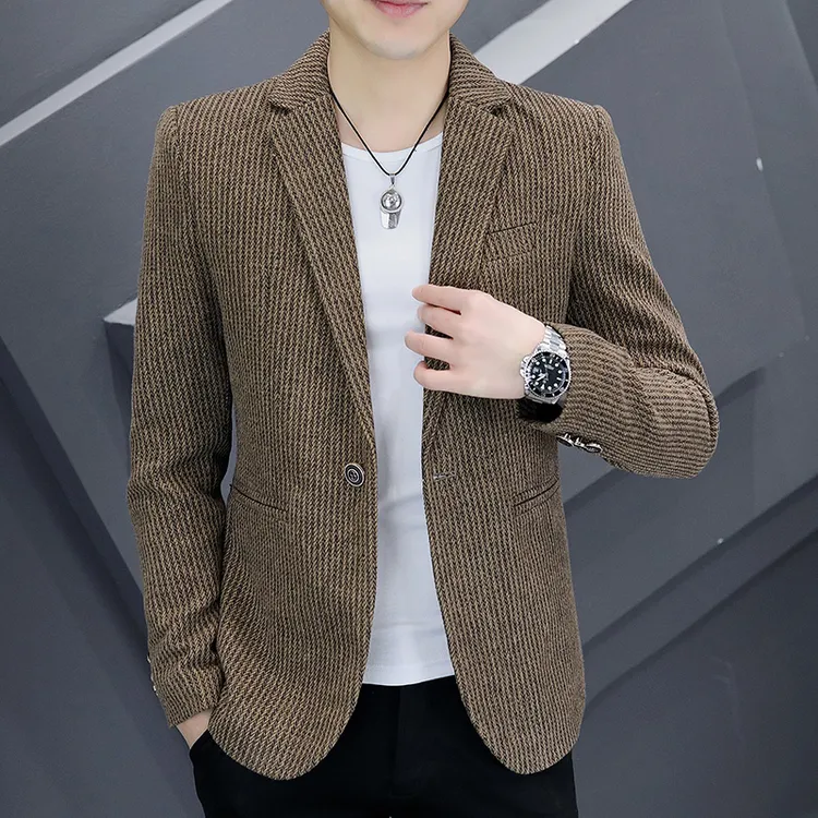 小西装男修身韩版帅气秋季新款时尚休闲西服痞帅纯色外套百搭潮流