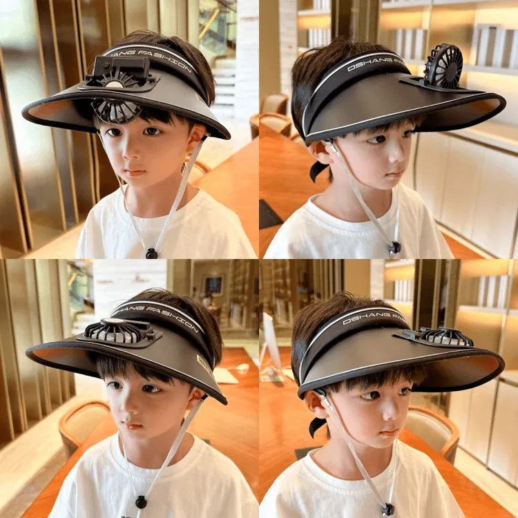 儿童防晒帽带风扇夏季男女童防紫外线遮阳帽薄款沙滩UPF50+空顶帽