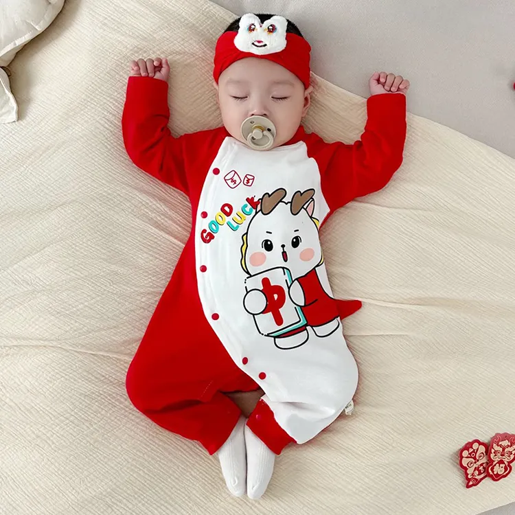 婴儿连体衣新生儿春秋外出纯棉长袖无骨薄款男女宝宝衣服秋装哈衣
