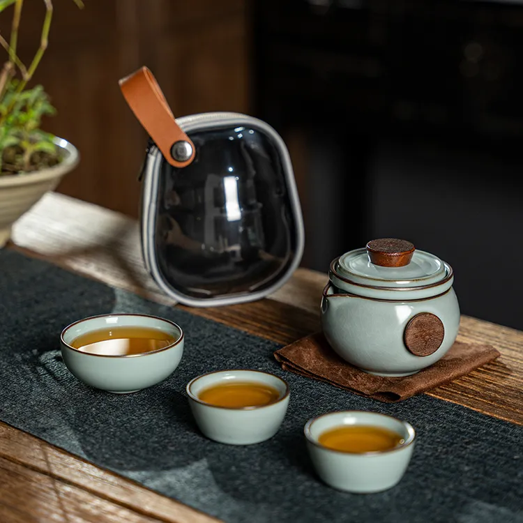 汝窑便携式旅行茶具套装快客杯户外车载随身功夫茶具陶瓷泡茶壶