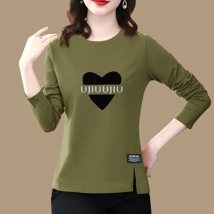 夏季薄款长袖女t恤春秋季百搭洋气印花圆领宽松显瘦打底衫上衣女