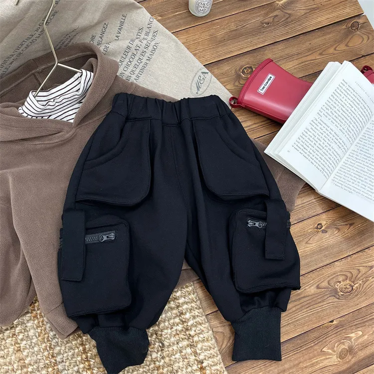 男童工装裤冬款宝宝2024新款童装加绒裤子韩版儿童保暖一体绒长裤