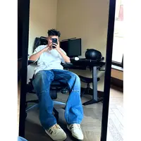 SANBAI 叁佰做旧水洗猫须垂感牛仔长裤