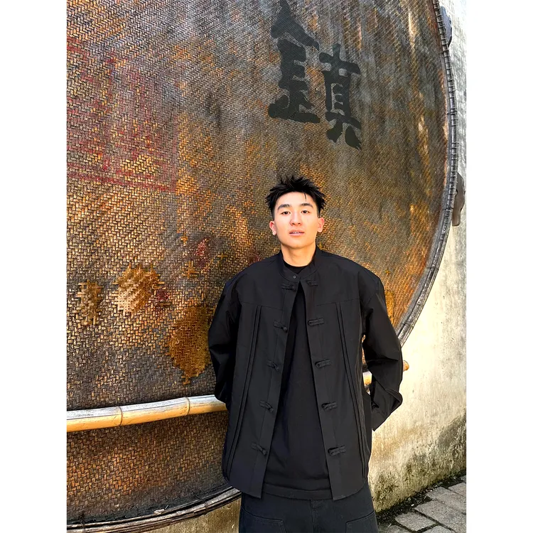 SANBAI 叁佰【新中式衬衫】日常唐装新中式盘扣黑色长袖翻领衬衫