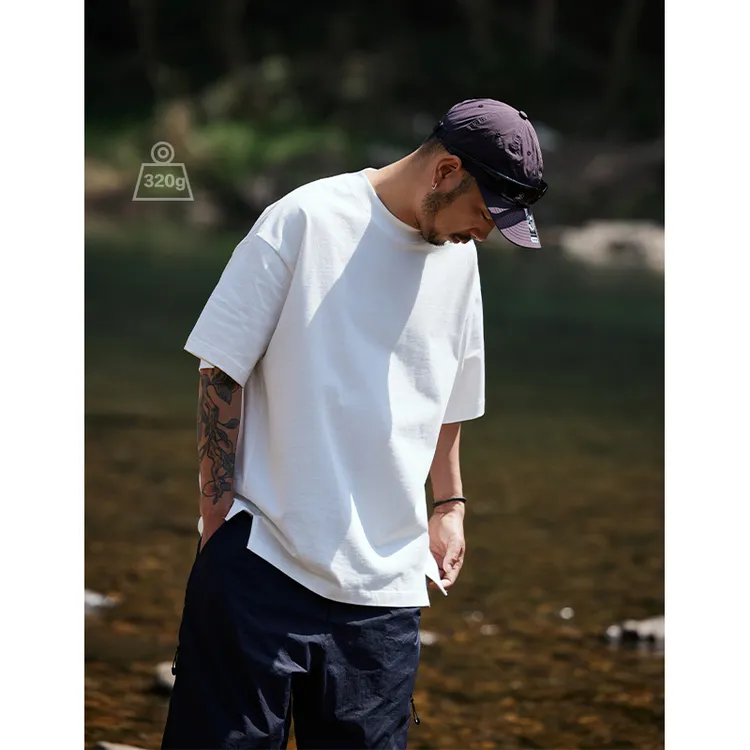 QuentinMarx日系男士重磅短袖T恤下摆开叉基础百搭纯色tee宽松夏