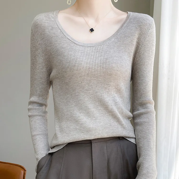 秋冬低领羊毛衫女款气质长袖薄款针织新款百搭修身纯色低领打底衫