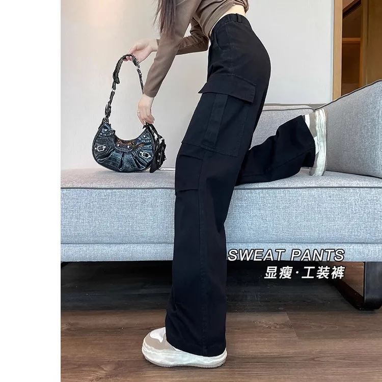 小个子工装裤女春秋季2024新款美式直筒运动裤窄版阔腿休闲登山裤