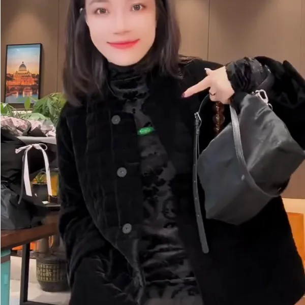 外套气质网红时尚休闲黑色春秋季女装棉袄百搭薄棉加棉显瘦新中式