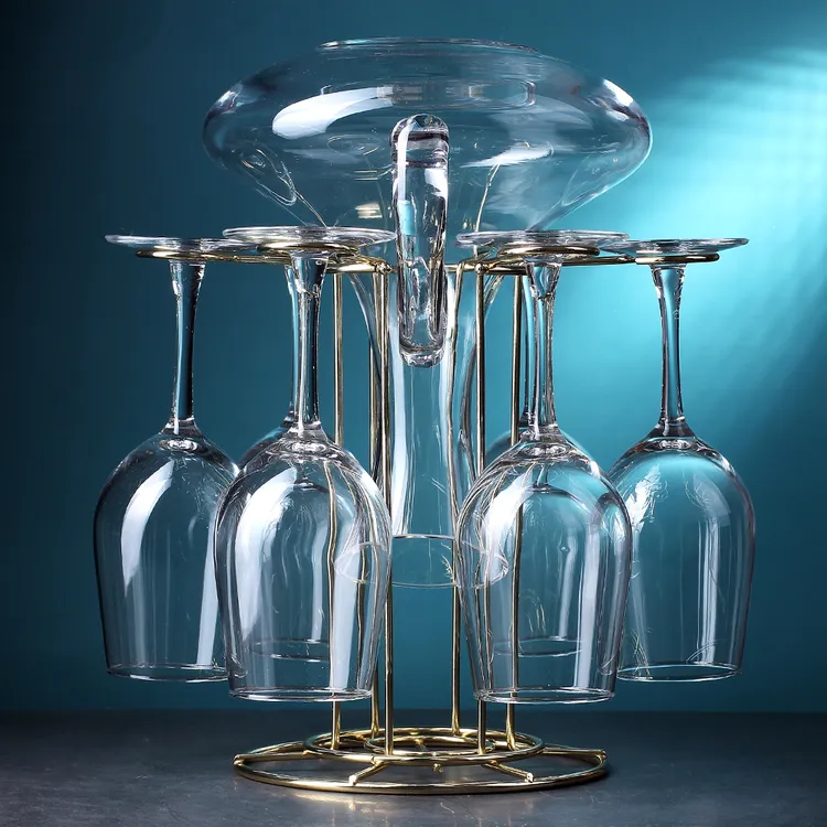 家用醒酒器一体架酒杯架红酒杯套装红酒杯架创意酒具金色轻奢倒挂