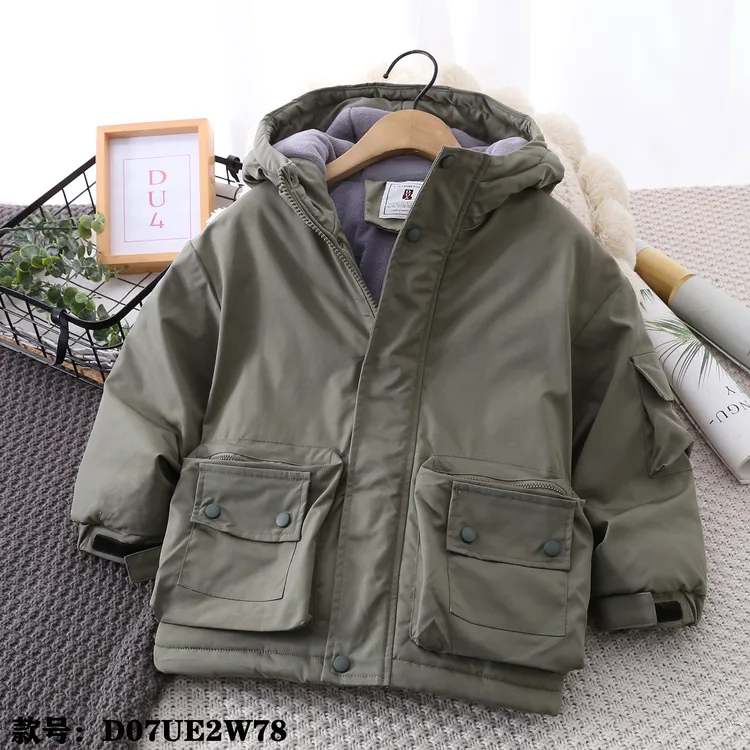 [冬至]DU4童装休闲棉服2w78儿童中大童秋冬加棉加厚摇粒绒外套男