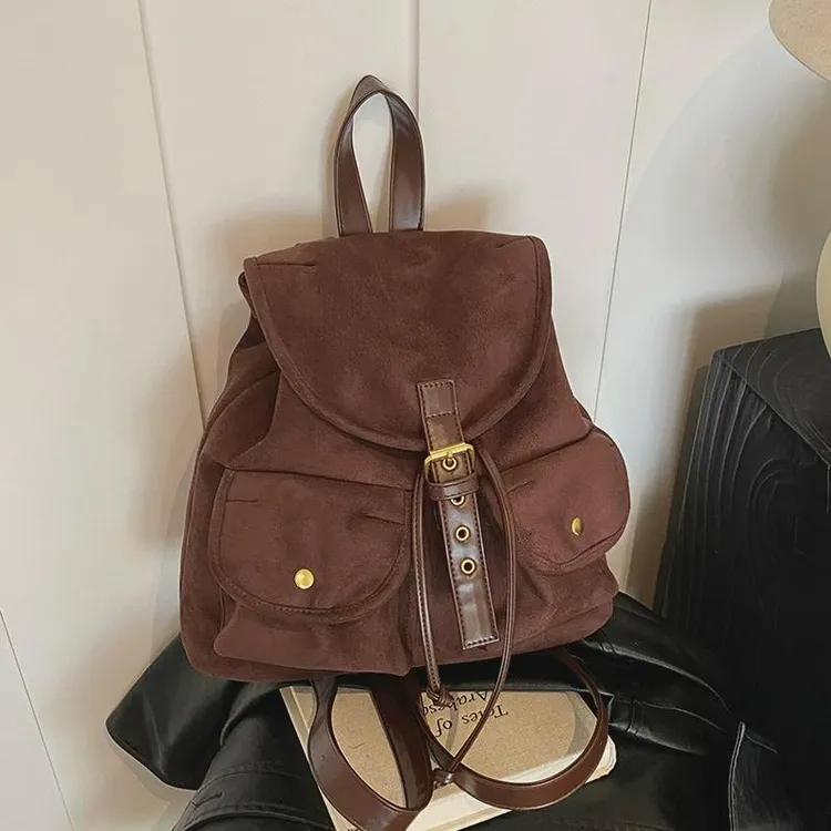 磨砂复古双肩包女大容量休闲小众设计手提水桶包街头潮流旅游背包