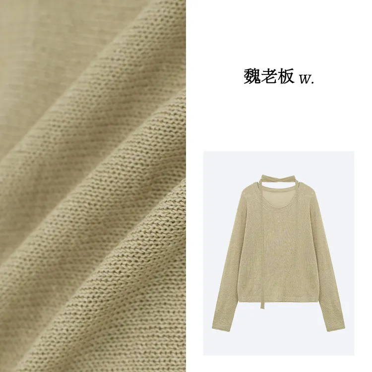 yangeer/艳歌尔【半夏】透气简约时髦个性圆领长袖上衣2Z0203085