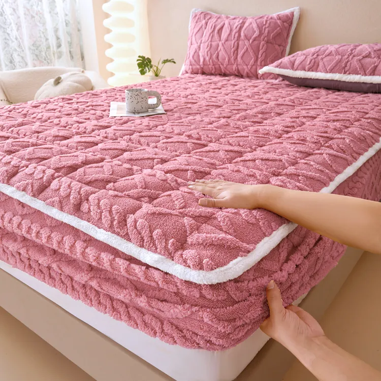 冬季牛奶绒夹棉加厚床笠塔芙绒床罩2024新款床垫保护罩加绒床垫套