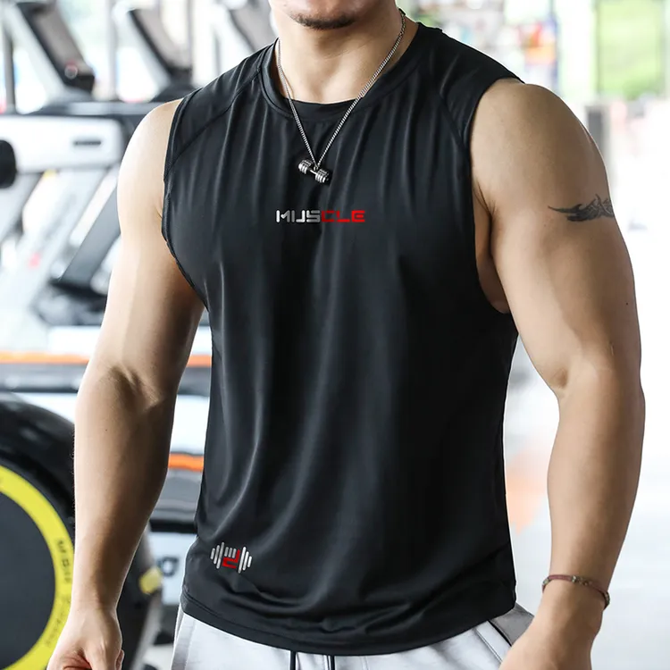 撸铁狼健身背心上衣男夏季薄款高弹透气吸汗无袖速干篮球运动坎肩