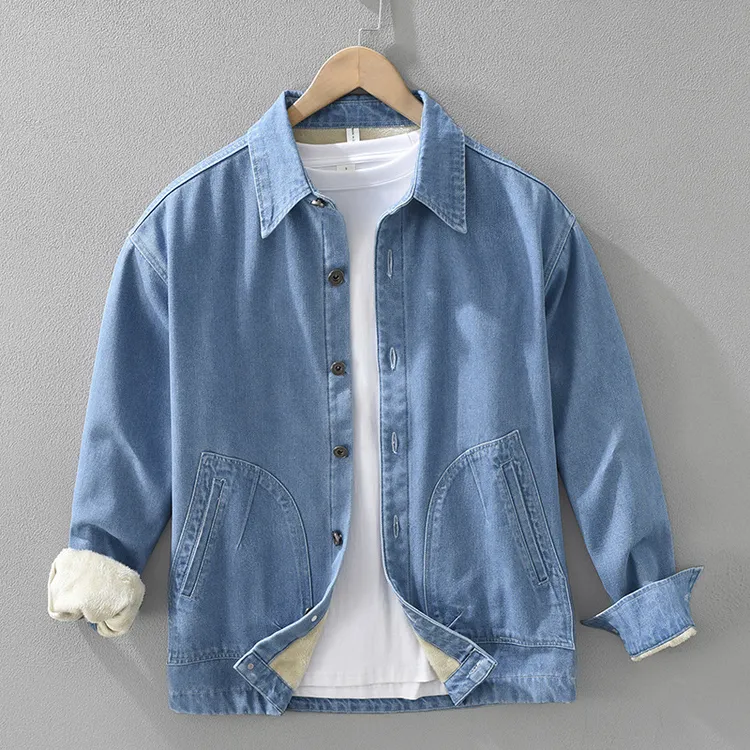 8925日系保暖牛仔长袖衬衫男士休闲百搭文艺宽松加绒上衣