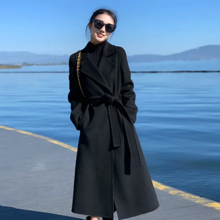 黑色2025新款羊毛气质双面绒显瘦中长款高级感毛呢双面呢羊毛大衣