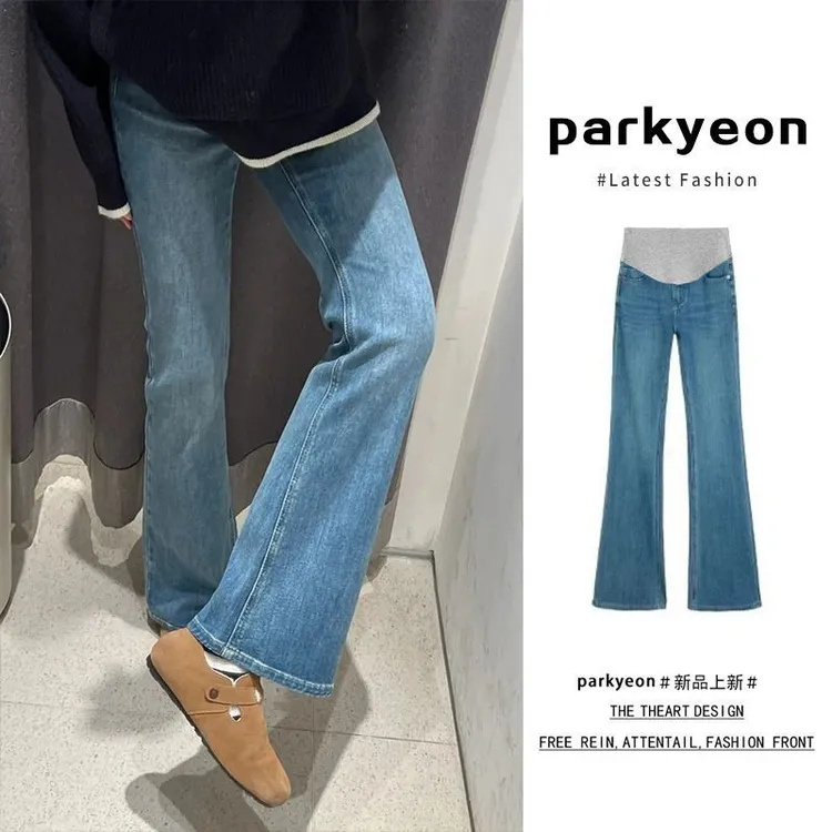 孕妇裤子秋冬款加绒大码托腹微喇叭裤秋季2025新款打底牛仔裤秋装