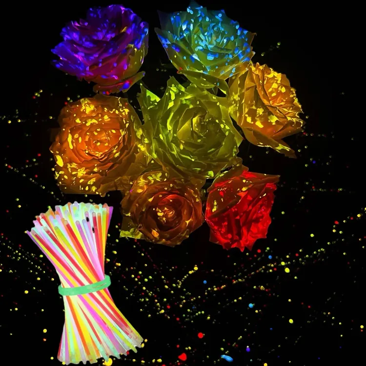 【皮卡】粘花发光荧光棒粘花发光玫瑰仿真花彩色晚会送朋友创意礼品