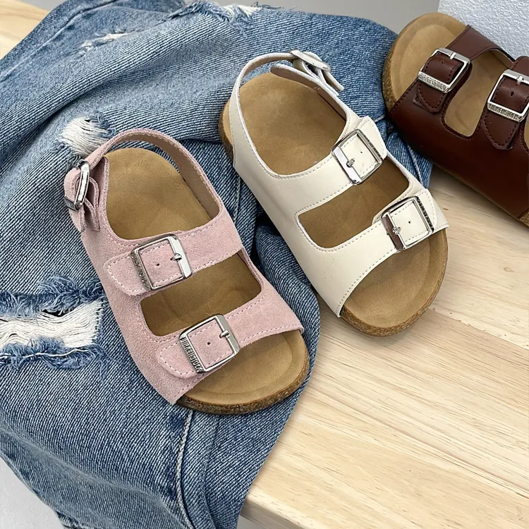 夏款勃肯软木凉鞋男女孩露趾沙滩软皮鞋2025新款一字魔术贴韩版潮