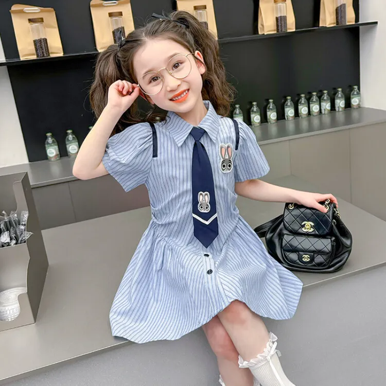 77299格诚女童夏季连衣裙2025新款兔子警官衣服儿童女夏装学院风