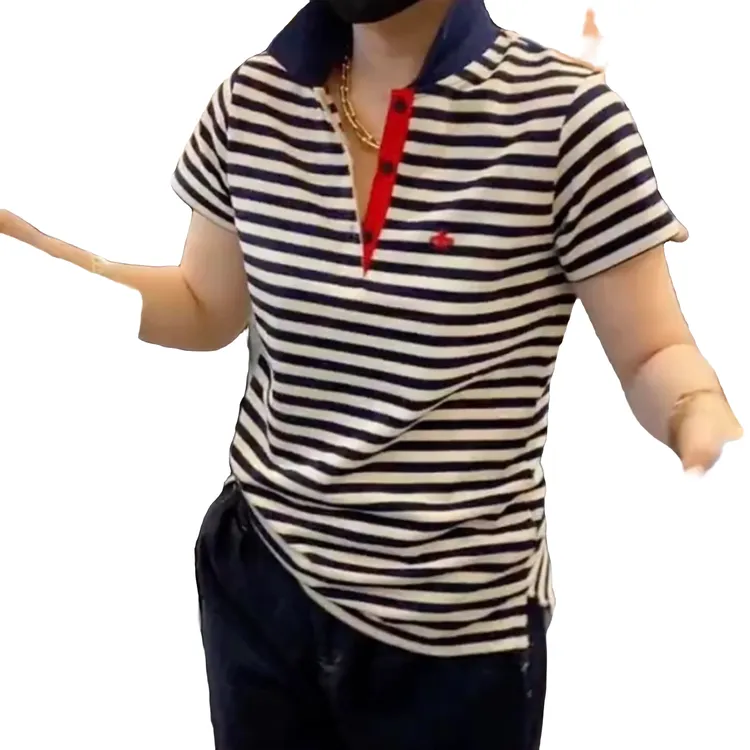 2024新款条纹洋气百搭POlO衫显瘦时尚休闲翻领修身女士