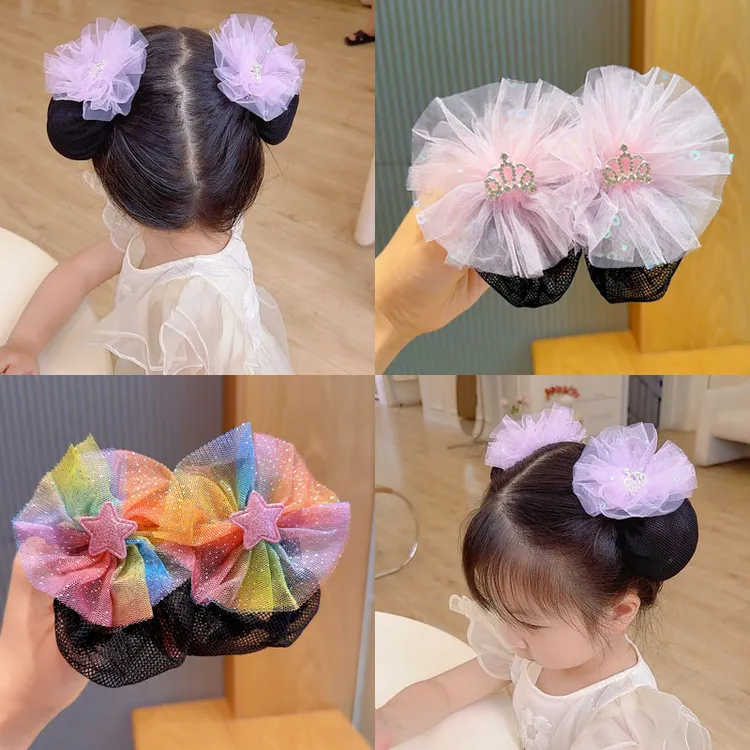 儿童舞蹈专用发网女童丸子头盘发器发圈头饰神器新款网兜头花饰品