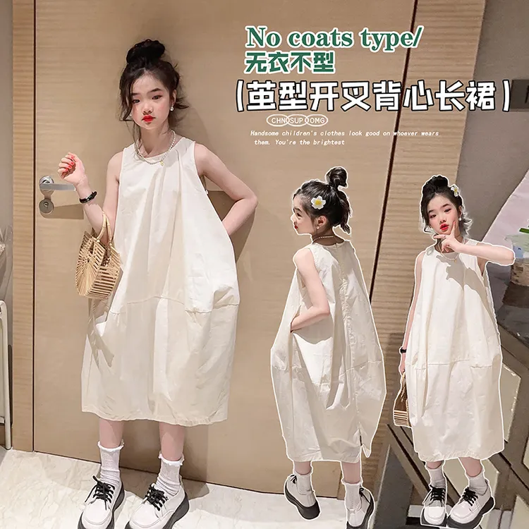 女童夏季韩系无袖连衣裙2025新款洋气中大儿童6-12岁15宽松花苞裙