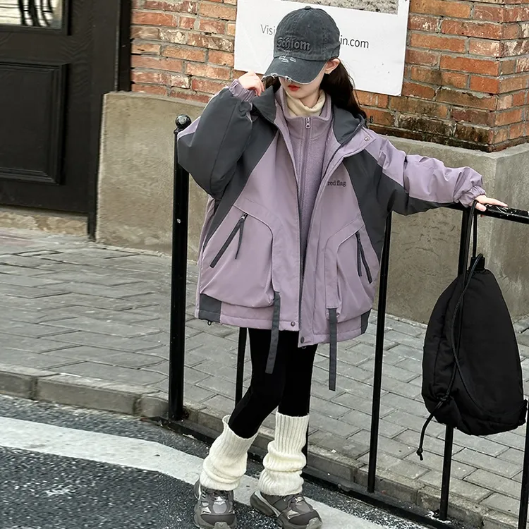 女童户外三合一冲锋衣秋冬2025新款6-12岁15中大儿童冬季夹棉外套