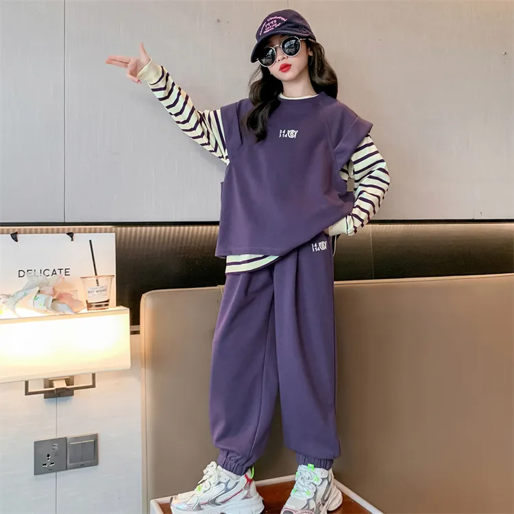 女童春秋套装新款韩版中大儿童6-12岁女孩潮款洋气时尚马甲三件套