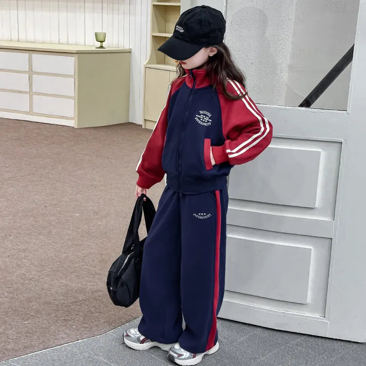 女童运动套装秋装2025新款6-12岁15岁中大儿童时髦洋气撞色两件套