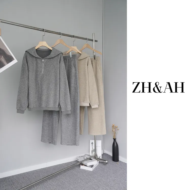 ZH&AH【曼彻斯特】秋季新款时尚气质百搭设计感通勤海军领套装裤