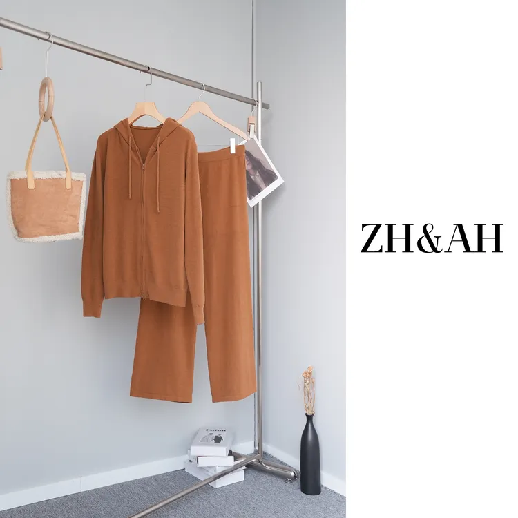 ZH&AH【焦糖拿铁】秋季新款时尚气质百搭设计感休闲通勤连帽套装裤